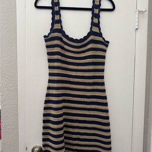 J. Crew Navy and Beige Striped Knit Top